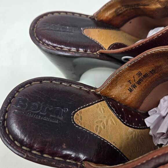 BORN Women's Brown Leather Heeled Clogs Size 7 | 38 EU - Picture 5 of 12